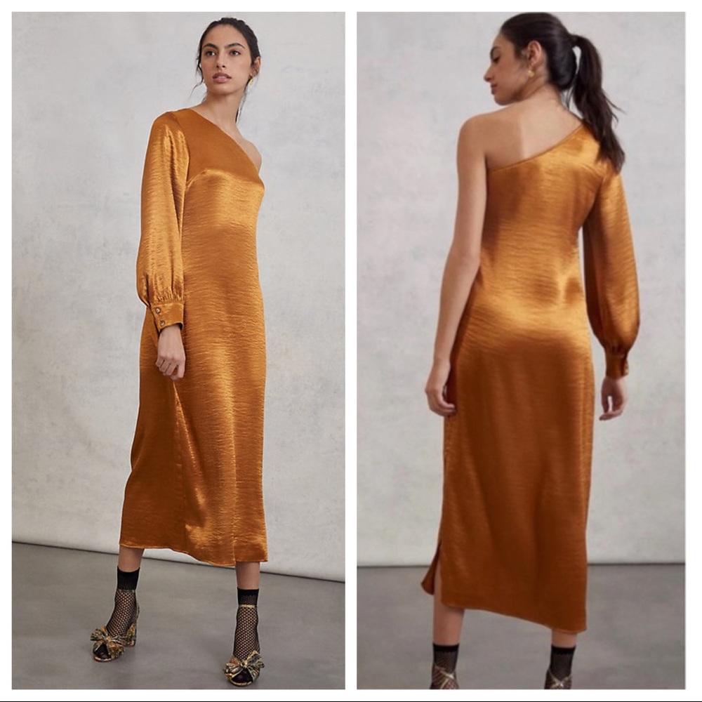 Elegant One-Shoulder Gold Dress